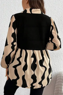 Plus Size Color Block Printed Button Fit Blouse
