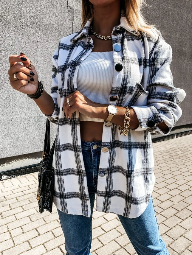 Loose Casual Vintage Plaid Long Sleeved Shirt Jacket