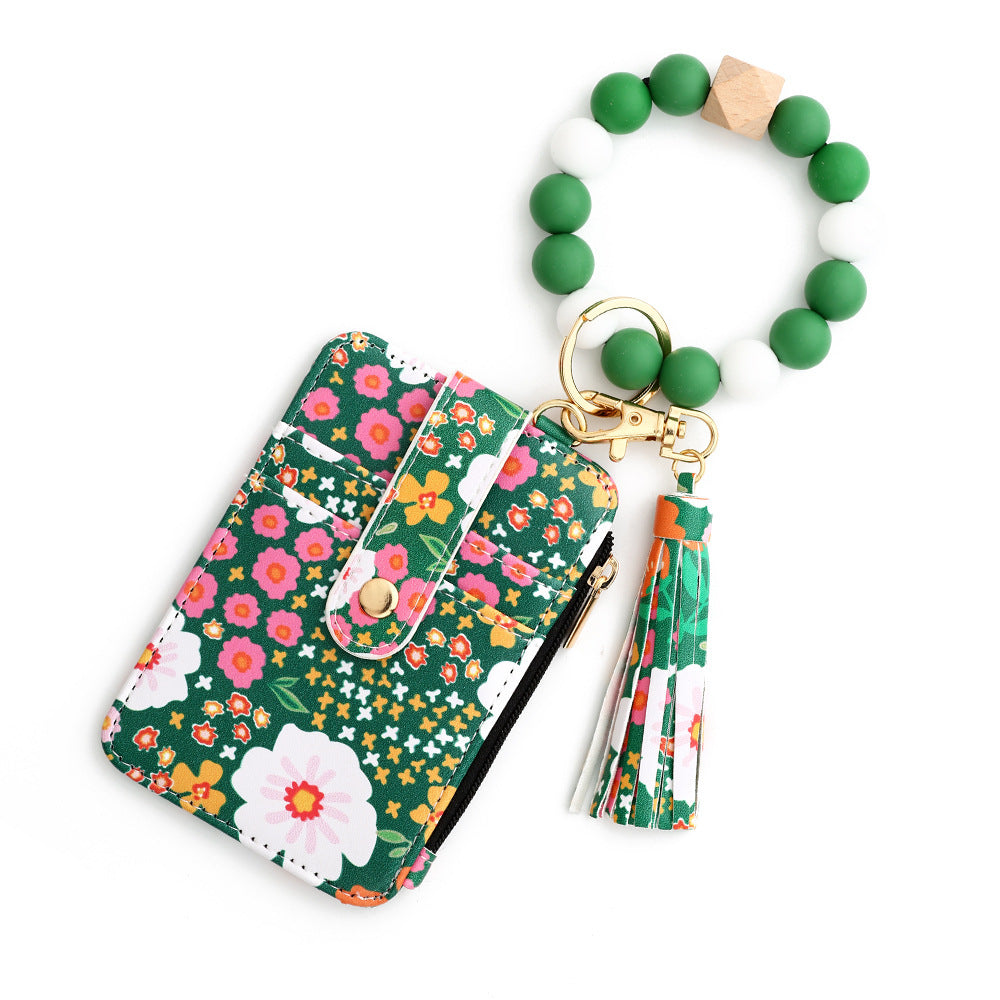 Women's Floral Print Leather Card Bag