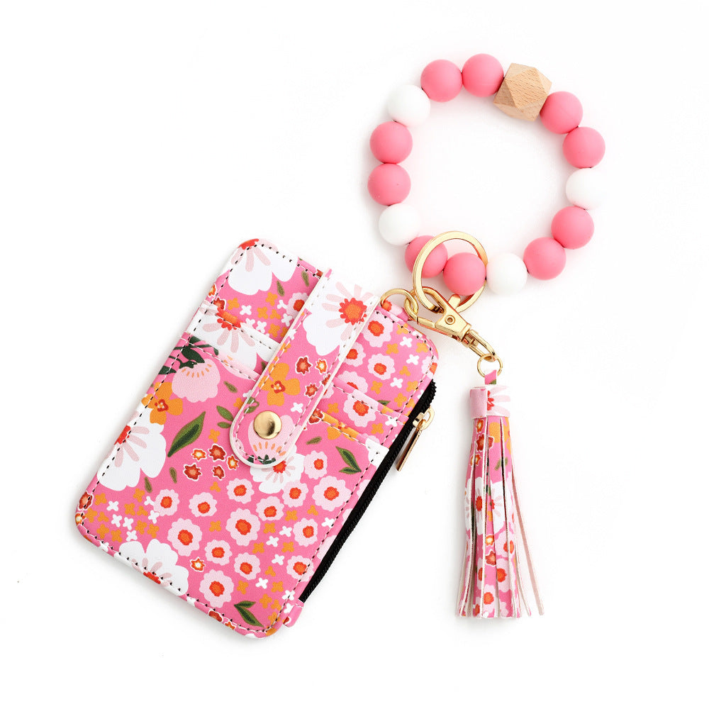 Women's Floral Print Leather Card Bag